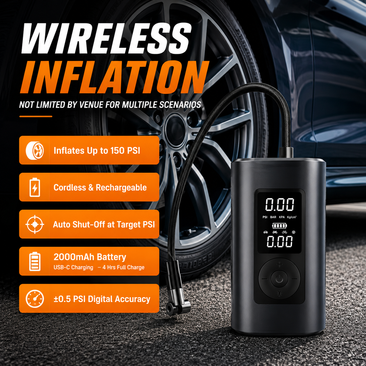 Blulory Portable Car Tyre Air Pump – Cordless & Fast Inflator